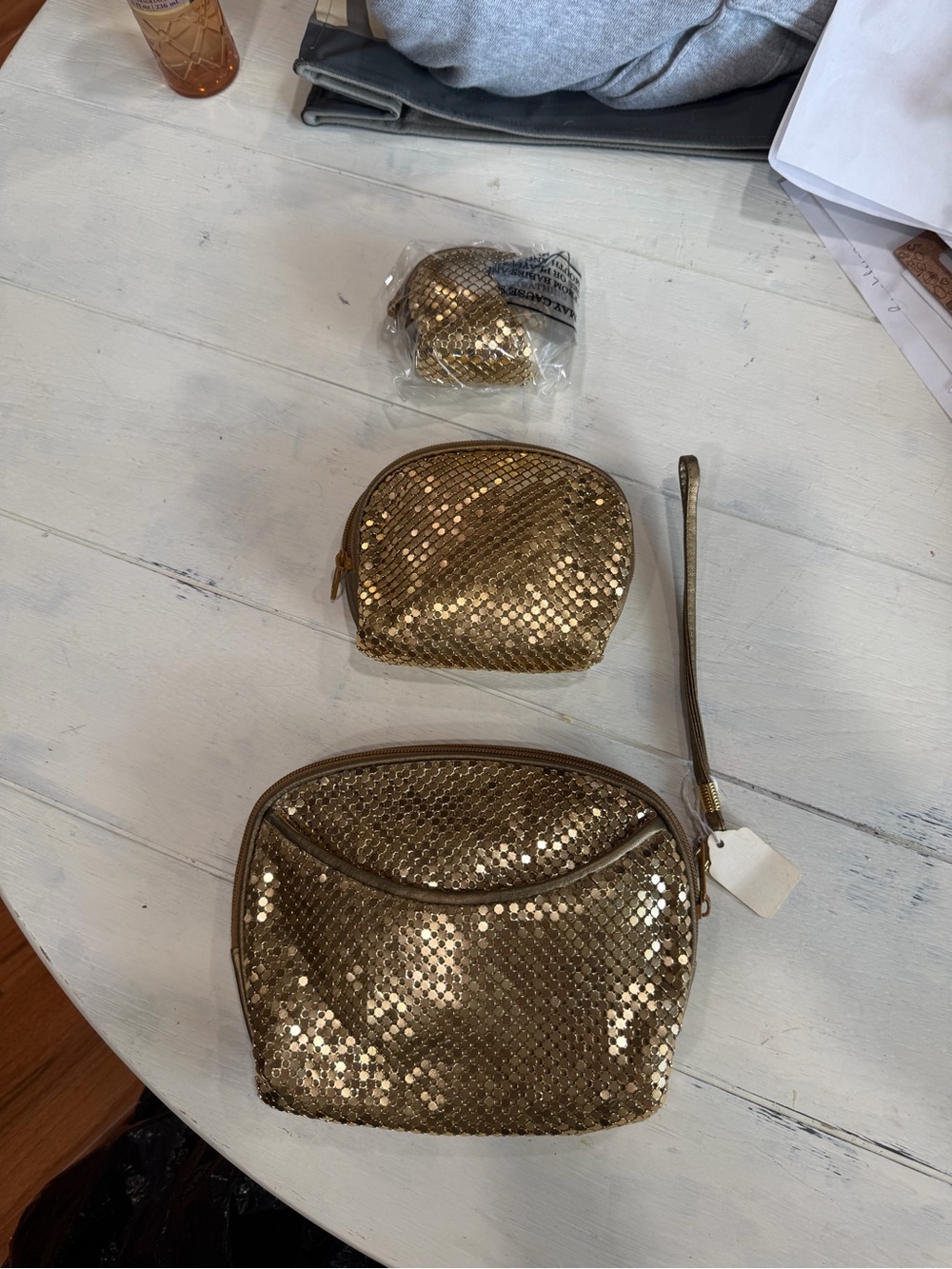 Gold Sequin Wristlet and Pouch Set - Women Bags